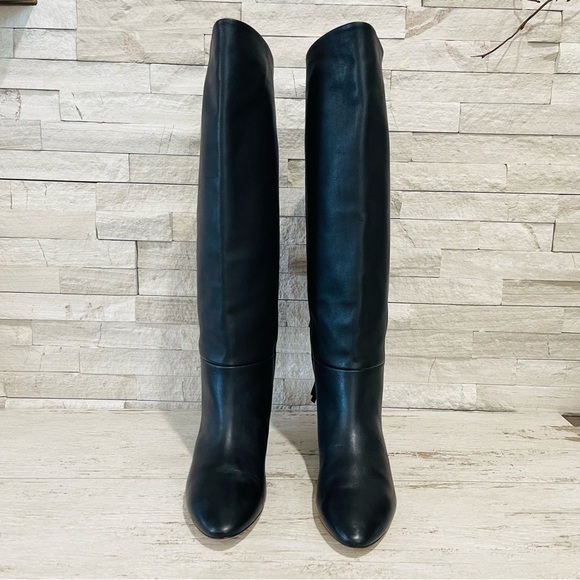 Saint Laurent Dana Black Leather Fringe Studded Knee High Boots Size 35 $1890 - Picture 6 of 15